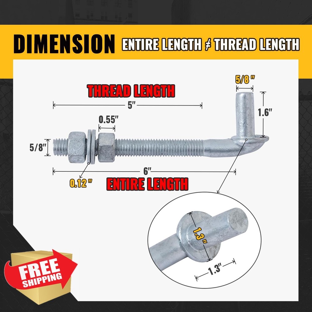 VIVIDA 6" Galvanized J Bolt Gate Hinge Post 4 Pack Chain Link