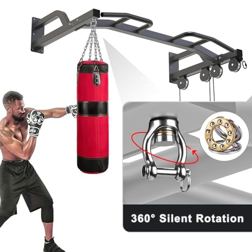 48" Ceiling Mounted Pull Up Bar, Heavy Duty Multi-Grip 48" Cable Pulley System