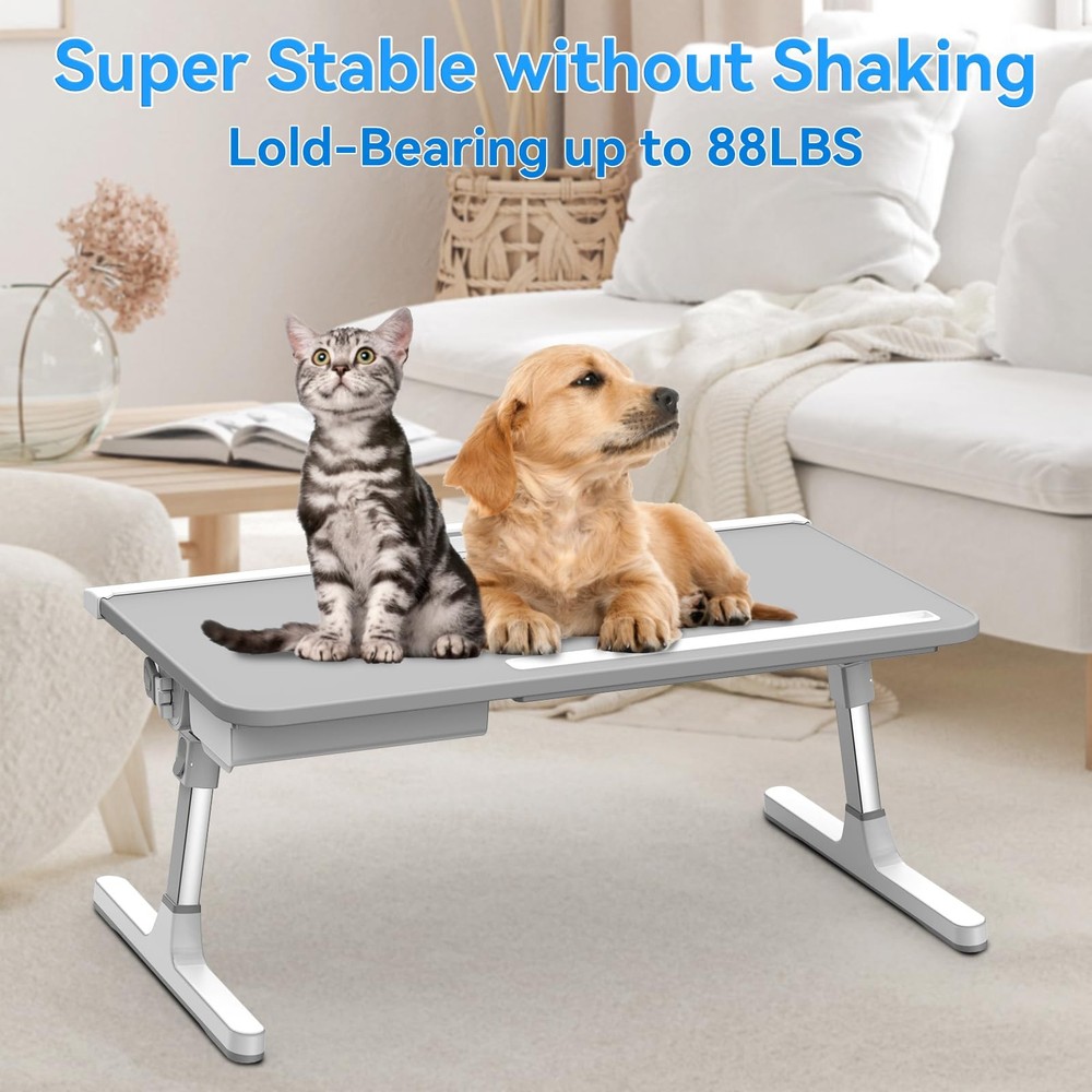 Height Angle Adjustable Laptop Bed Desk with Drawer, Foldable 23.6×14in Gray