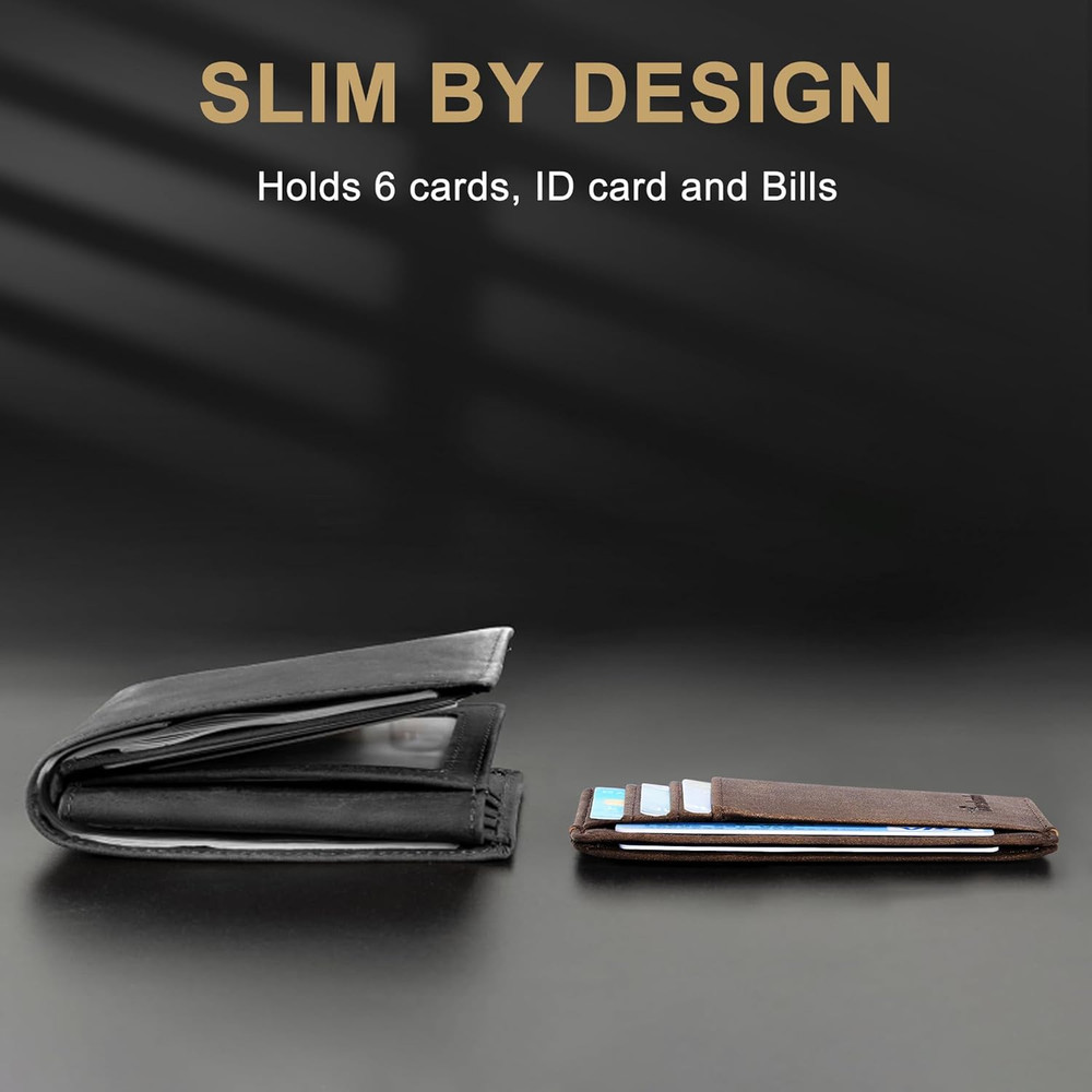 Slim Wallet Front Pocket Minimalist Leather RFID Blocking Medium Size