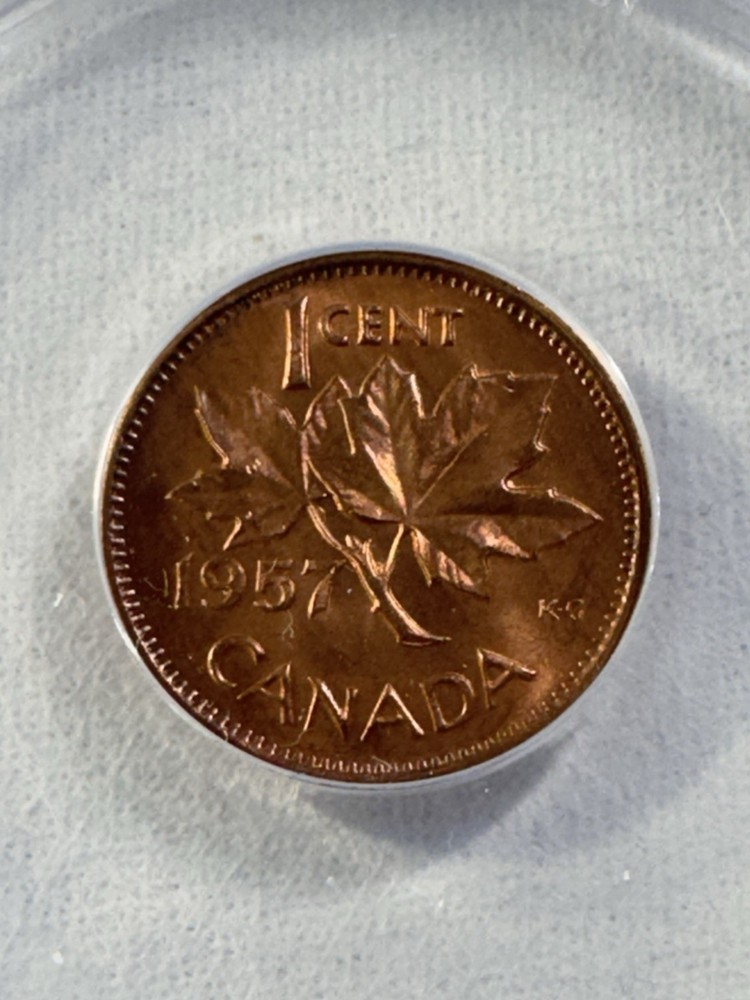 1957 Canada 1 Cent Graded MS 65 RD by ANACS