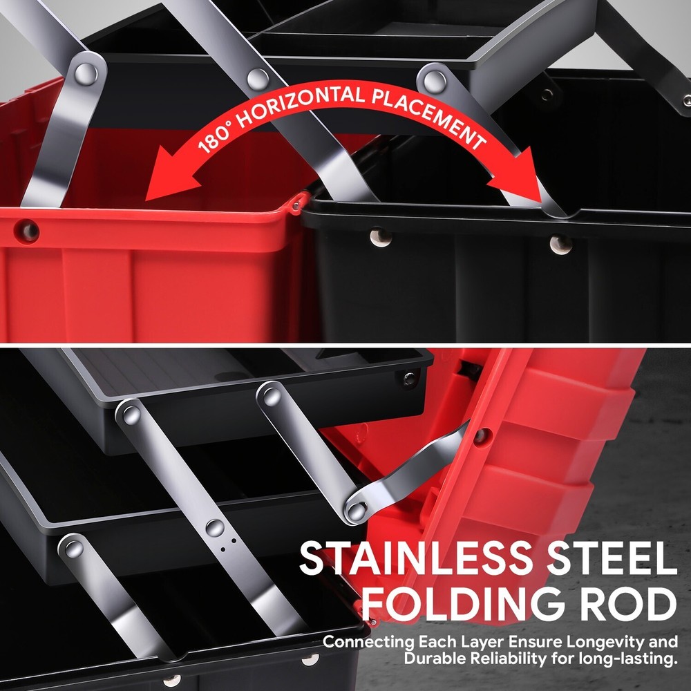 Workshop Garage Lockable 17" 3-Drawer Plastic Tool Box Organizer Storage Red