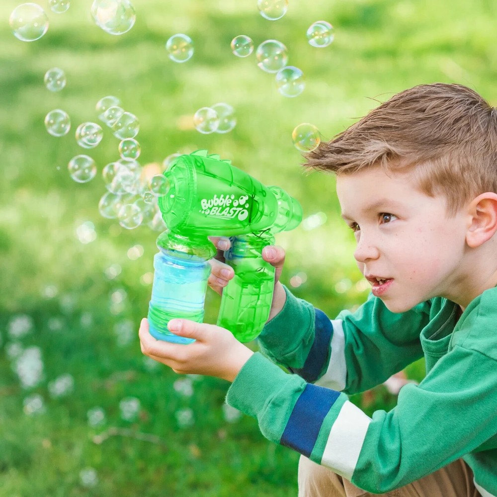 Play Day Light Up Bubble Blaster Toy Green + 4oz Solution | Flashing Lights | 3+