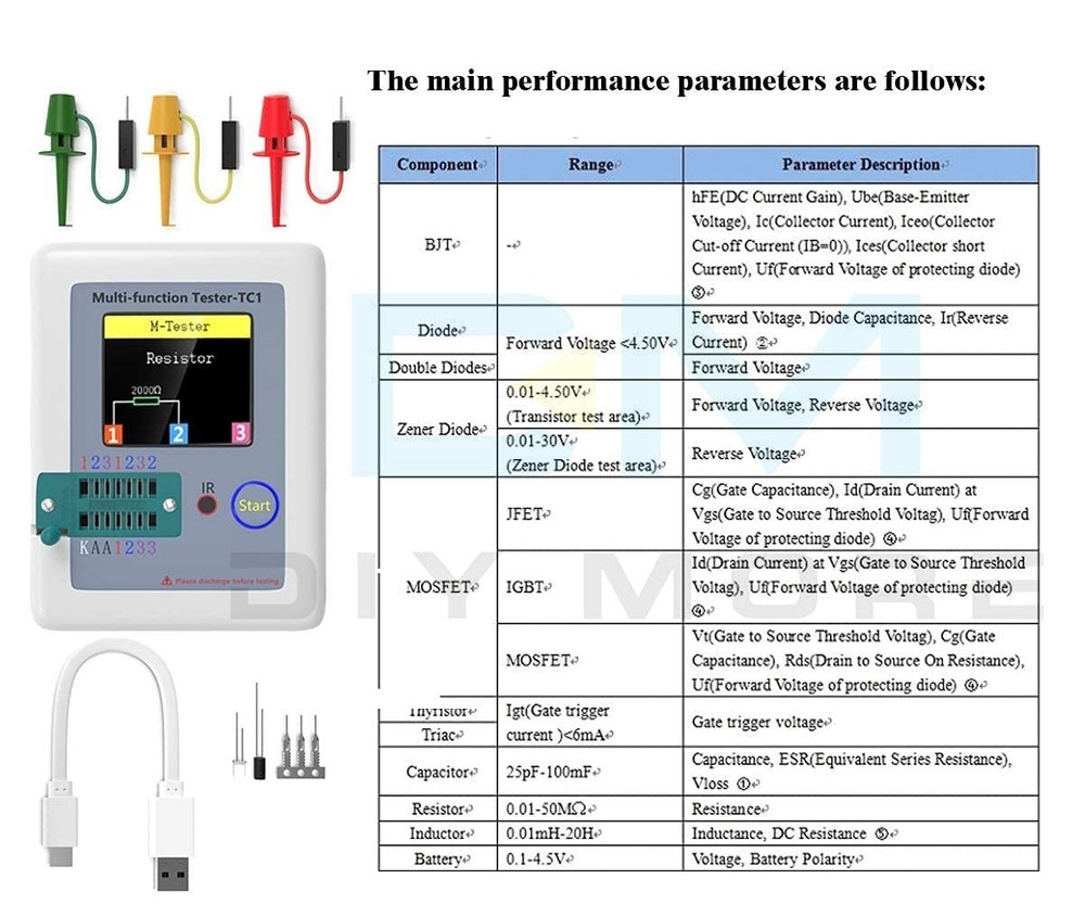 Capacitor and Transistor Meter with Lithium Battery and Auto Shut-Down Feature