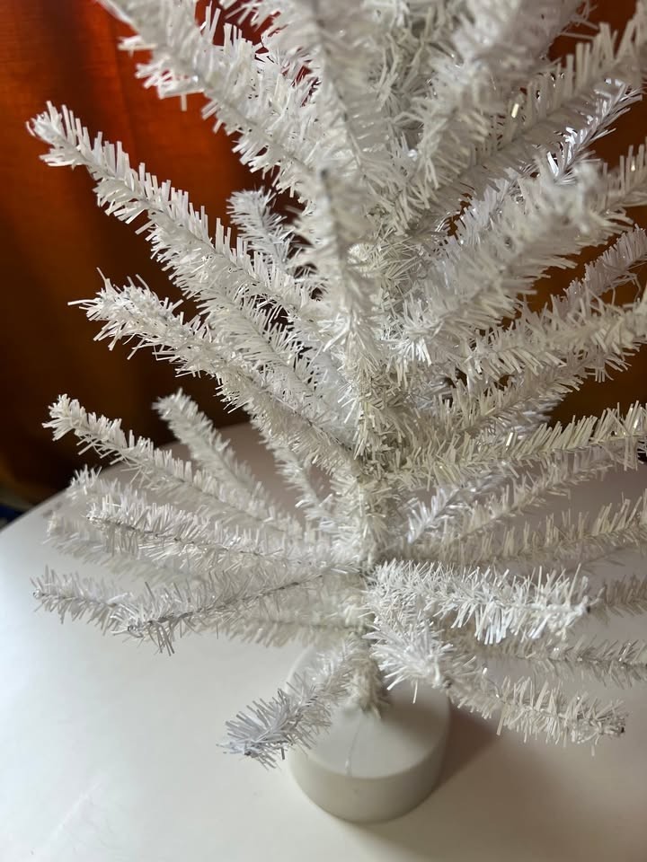 Tabletop White Artificial Christmas Pine Tree with Round Base