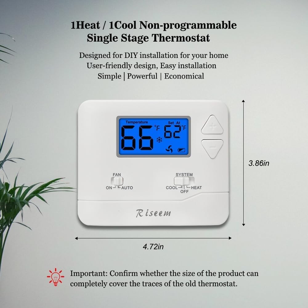 Battery-Powered Blue Backlight Thermostat for Single-Stage Systems, Easy Control