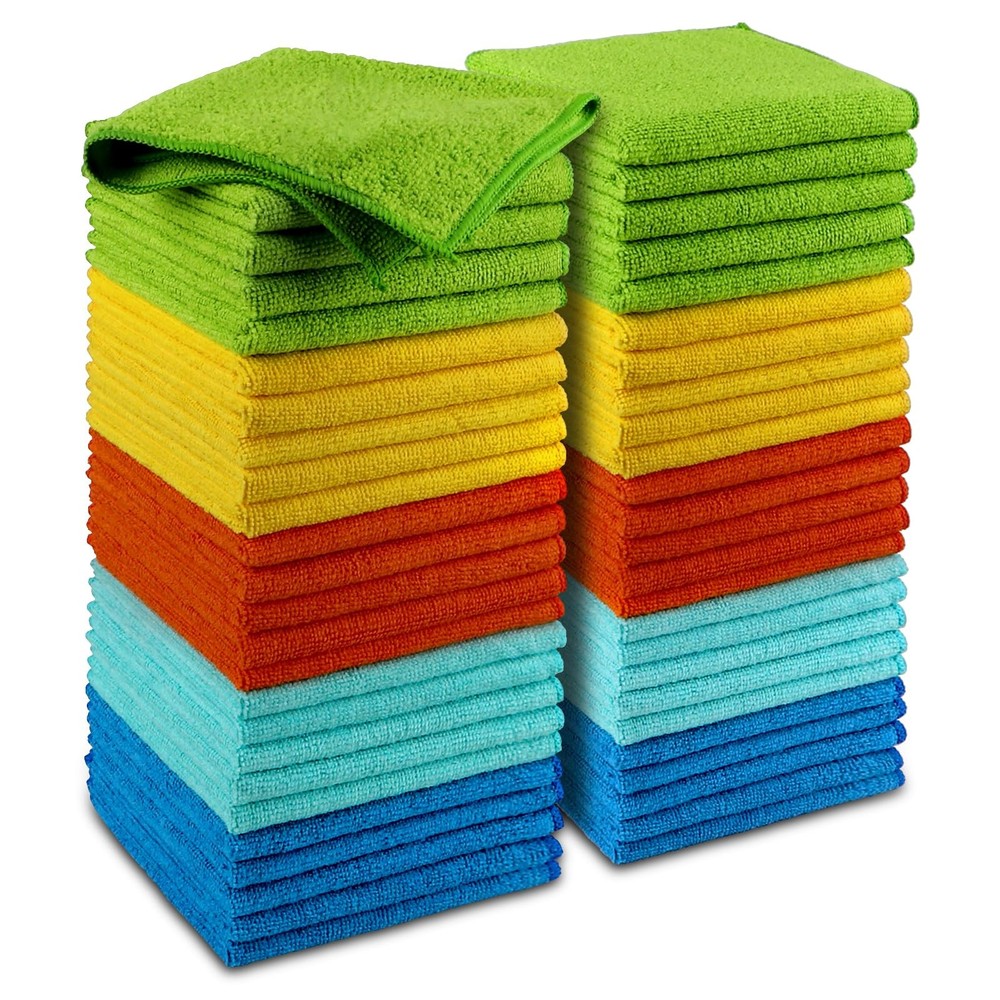 AIDEA Microfiber Cleaning Cloth, 50PK, Yellow Blue Green