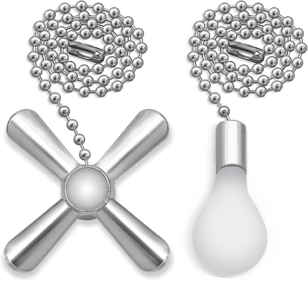 Silver Ceiling Fan Pull Chain Set, 2Pack 3Mm Diameter Beaded Fluorescent Decorat