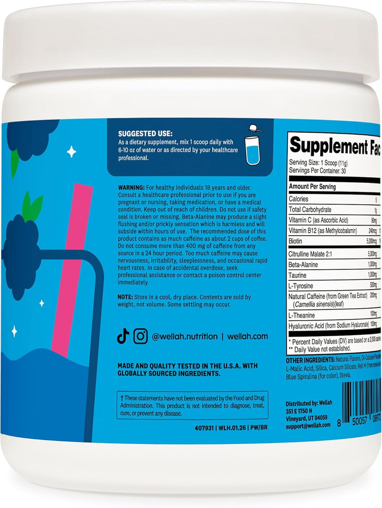 Get-Going Pre-Workout Drink Mix (Blue Raspberry Flavored, 30 Servings) - with Ci