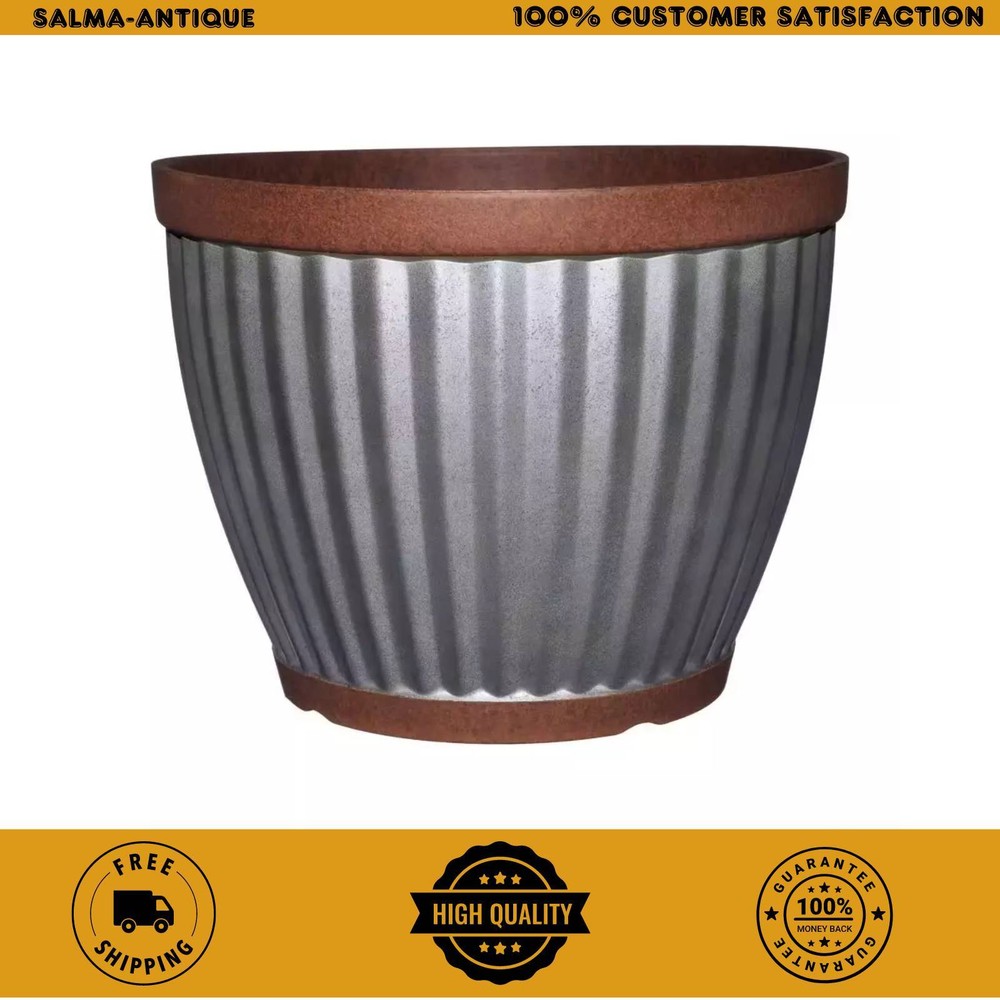 Spokane 16 in. Galvanized Resin Planter with Copper Rim