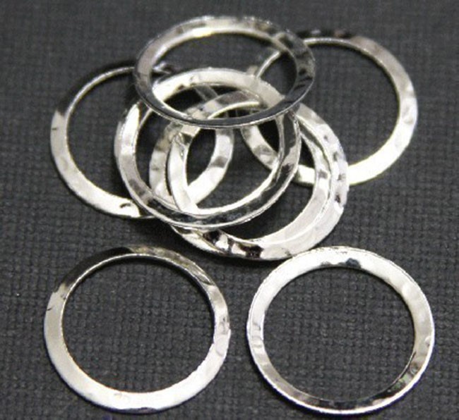 15 pcs of Silver Plated hammered circle link 16mm