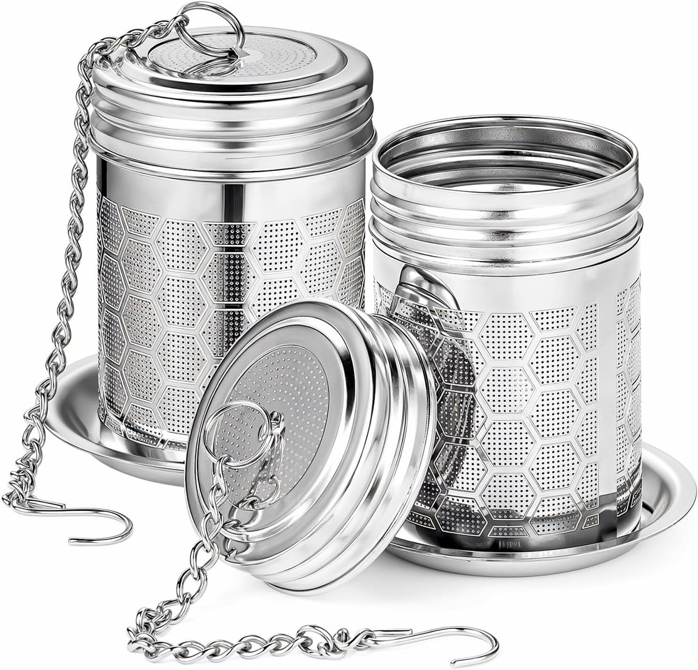 2 Pack Tea Infuser for Loose Tea, Extra Fine Mesh Tea Strainers with Drip Trays,