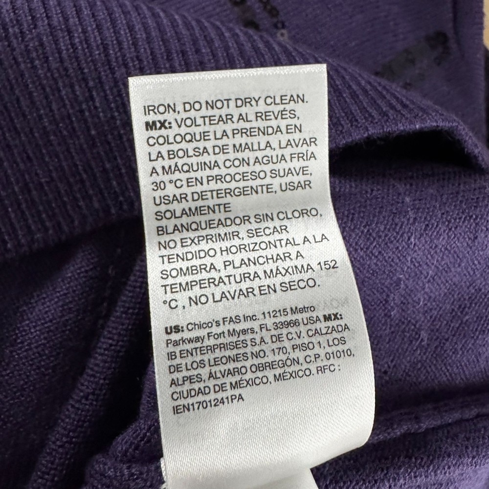 Chico's Pullover Sweater Size 3 Sequins Plaid Midnight Violet NWT TP-3869