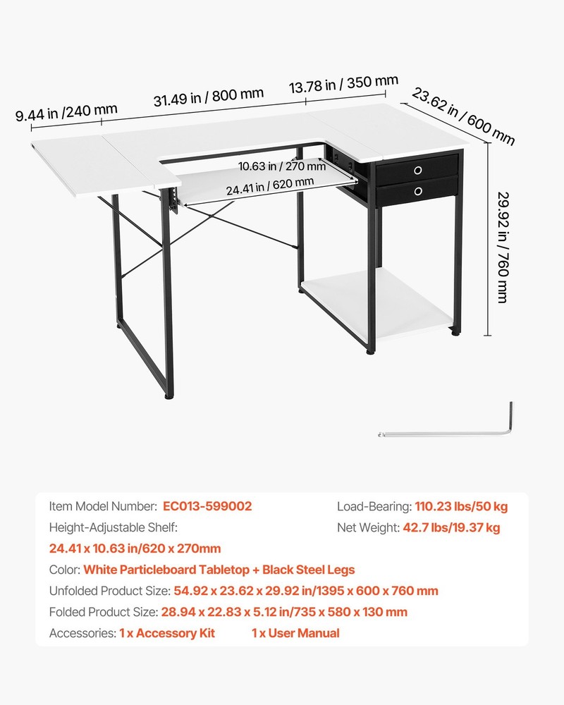 HOT/ Sewing Table,Multipurpose Sewing Machine Table with Drawers,Foldable Side