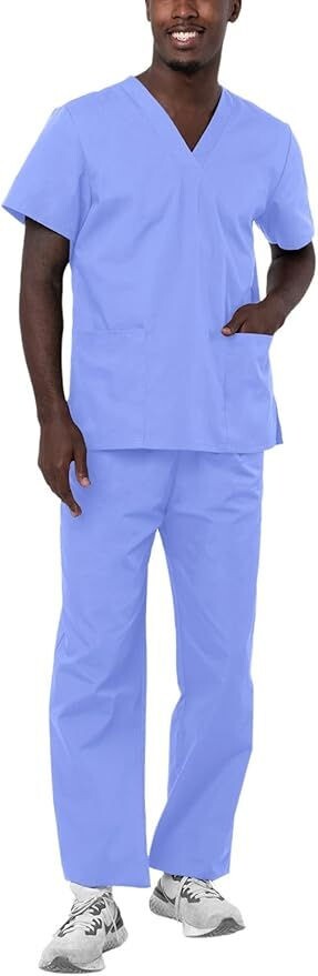 Adar Universal Unisex Drawstring Top & Bottom Scrub Set #701 - Ceil Blue - M