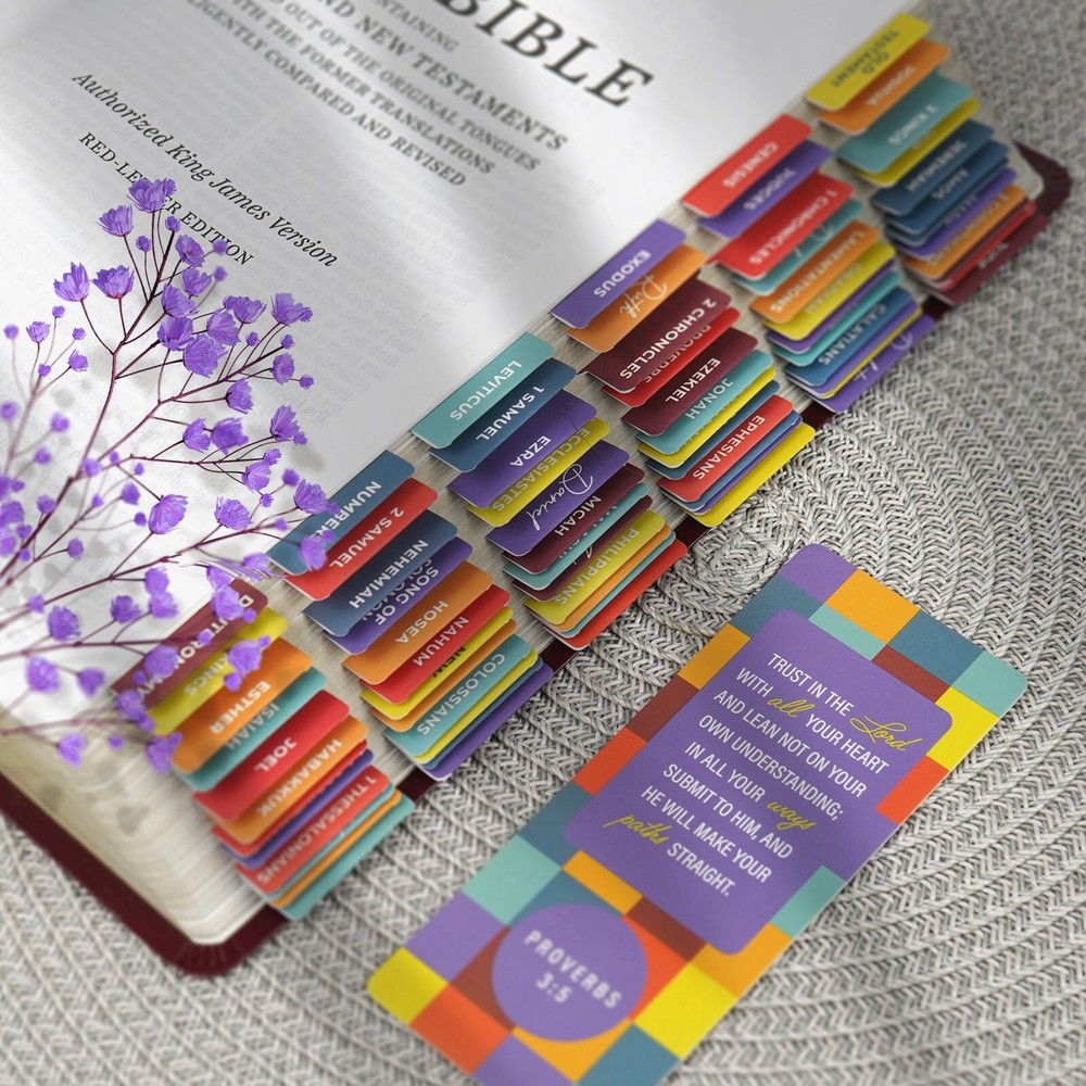 OFFILICIOUS 100 Hippie Soft-Touch, Laminated Bible Book Tabs for Bible Study