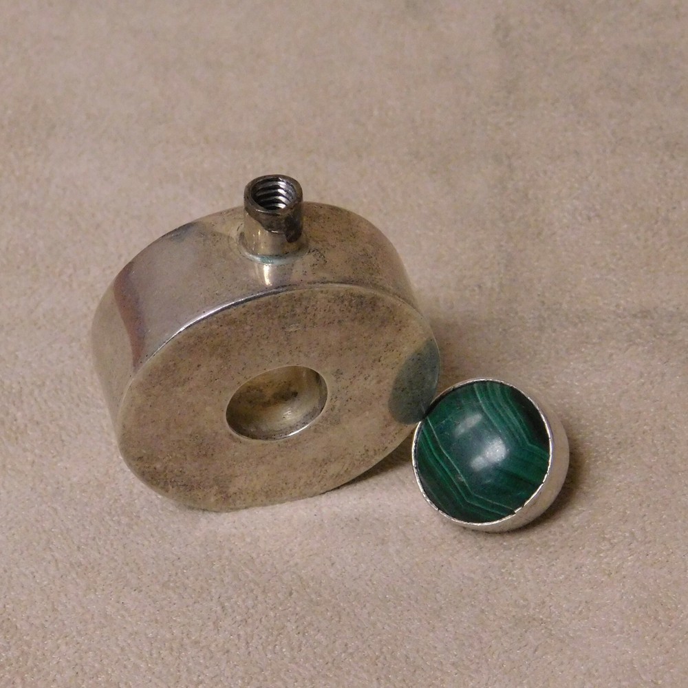 Sterling Silver Perfume Bottle with Malachite Screw On Lid +