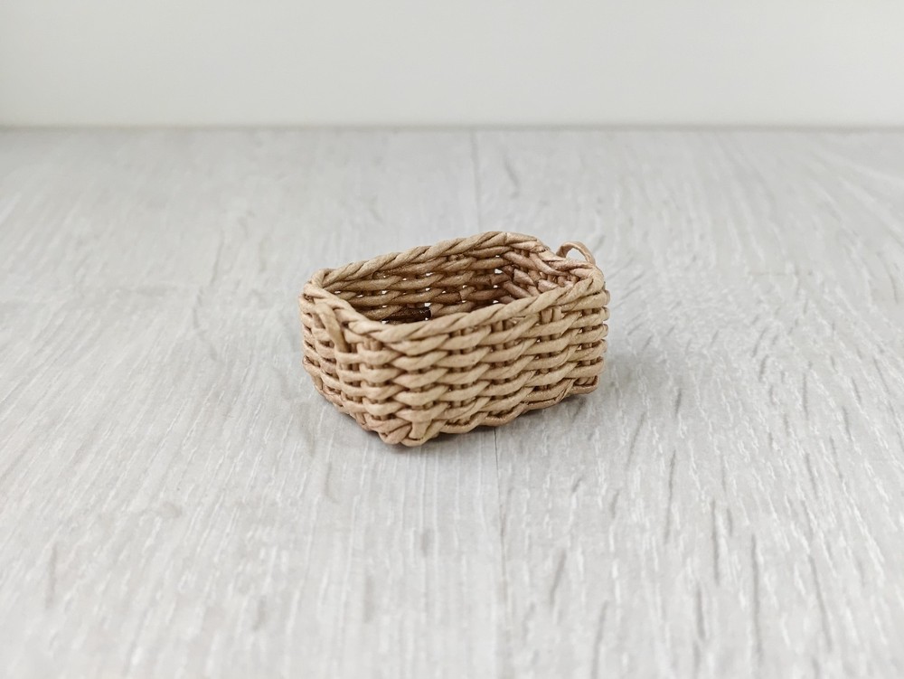 1:12 dollhouse miniature rectangular low wicker storage basket. handmade