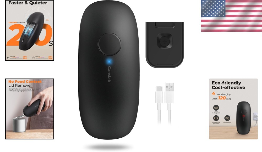 Ergonomic USB Rechargeable Can Opener - Automatic, Pocket-Sized & Noise-Reducing