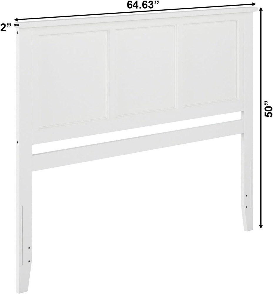 , Madison Queen Solid Wood Panel Headboard with Attachable Charger, White