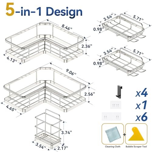 Shower Caddy Corner, 5-Pack Shower Caddy Organizer with 4 5pack Silver