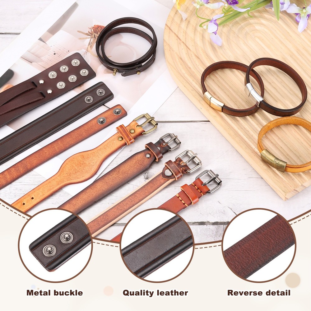 Plain Leather Bracelets Buckle Bangle,Brown Retro Stamping Bracelets
