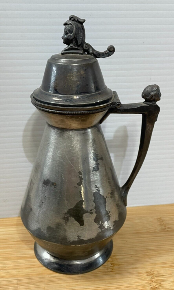Silver plate Wallingford Conn. Syrup Pitcher 1865 figural head handle