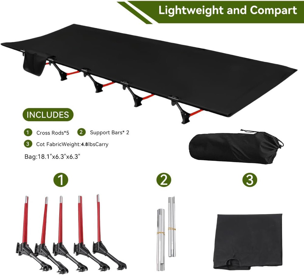 Portable Camping Cot Sleeping Cot Ultralight Backpacking Camping Cot Black
