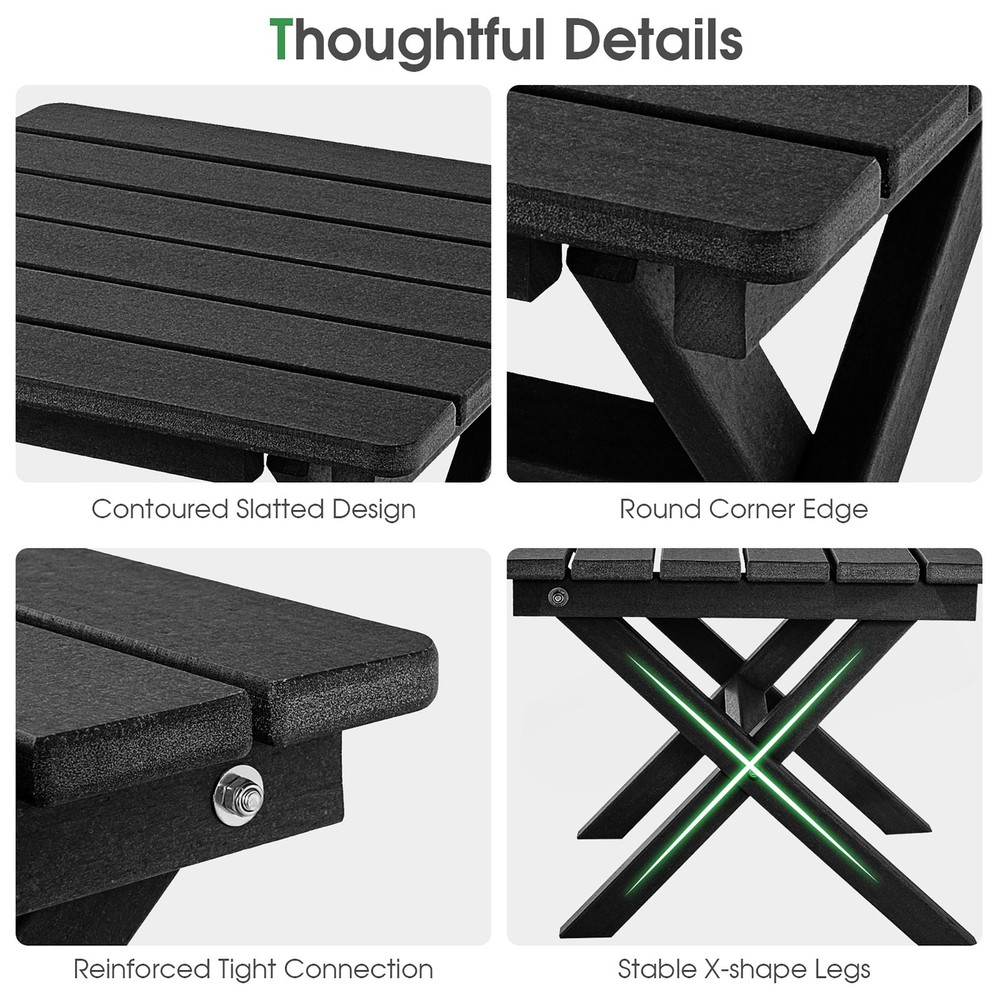 2 Pieces Folding Adirondack Side Table Poolside Garden Patio Black