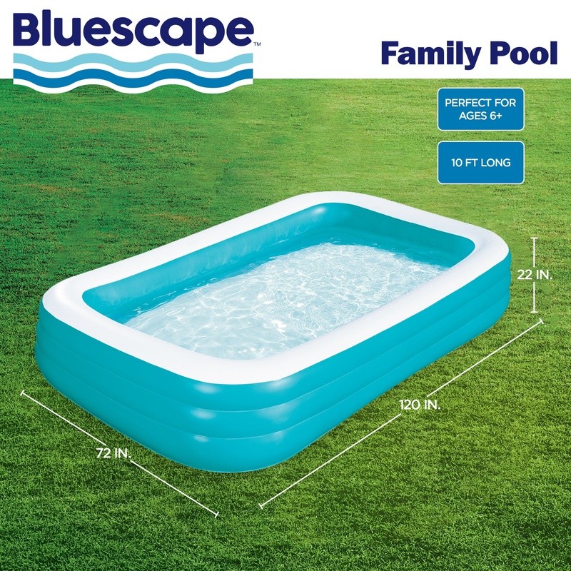 10ft Inflatable Family Pool Rectangular Above Ground Easy Setup Puncture Proof