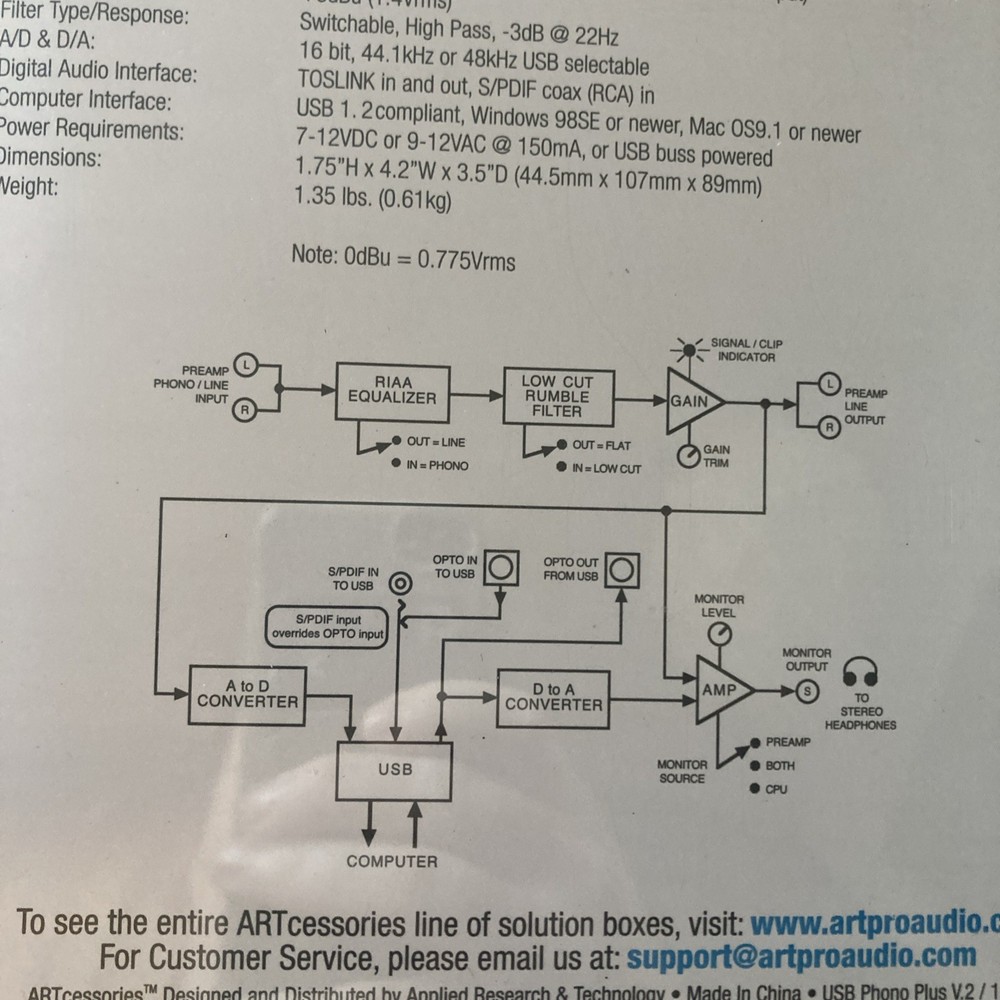 (C) ARTcessories USB Phono Vinyl Records Transfer Computer Interface