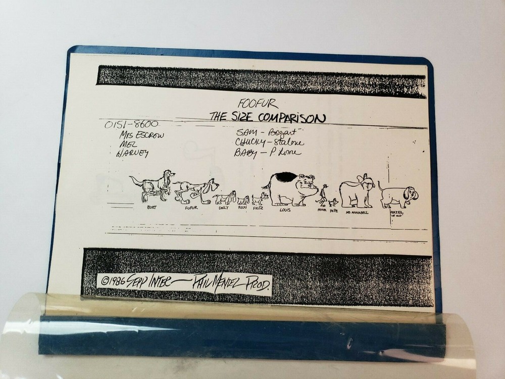 FOOFUR / 1986 TV Series SIZE-COMPARISON PACKET script: Harvey, Dolly & Burt