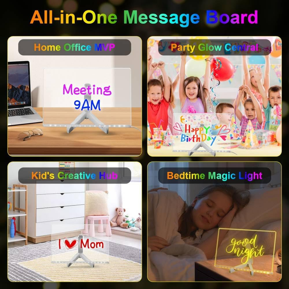 Doodle Glow Magic Board LED Light Up Message Board Acrylic Surface & 7 Markers