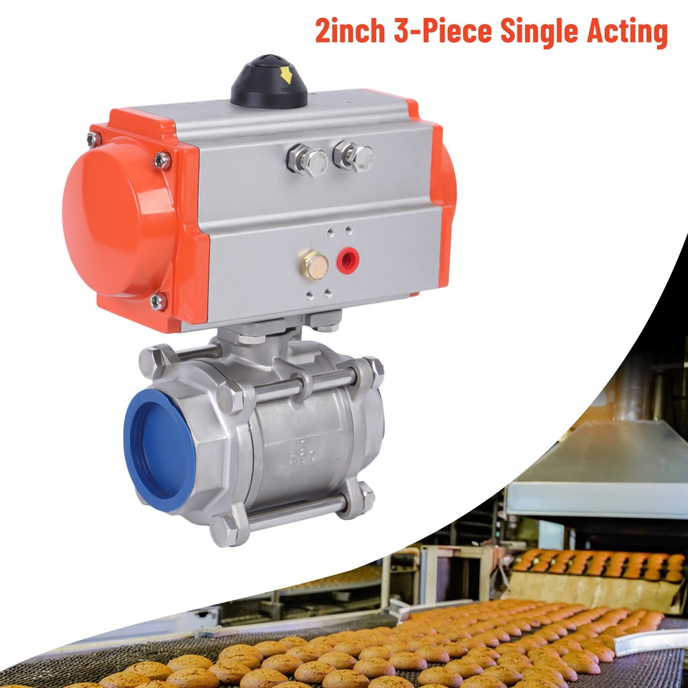 2" Pneumatic Air Actuated Ball Valve Stainless Single Acting Spring Return DN50