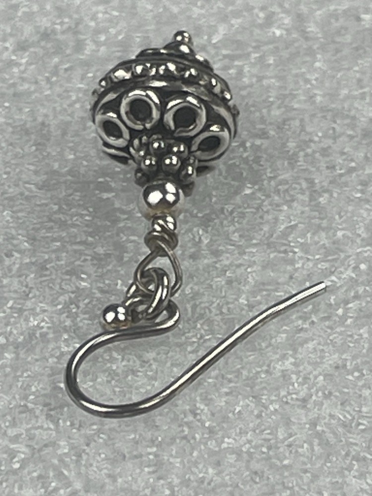 Vtg Sterling Silver Dangle Earrings Granulation Caviar Dot Beaded Hook Drop 4.7g