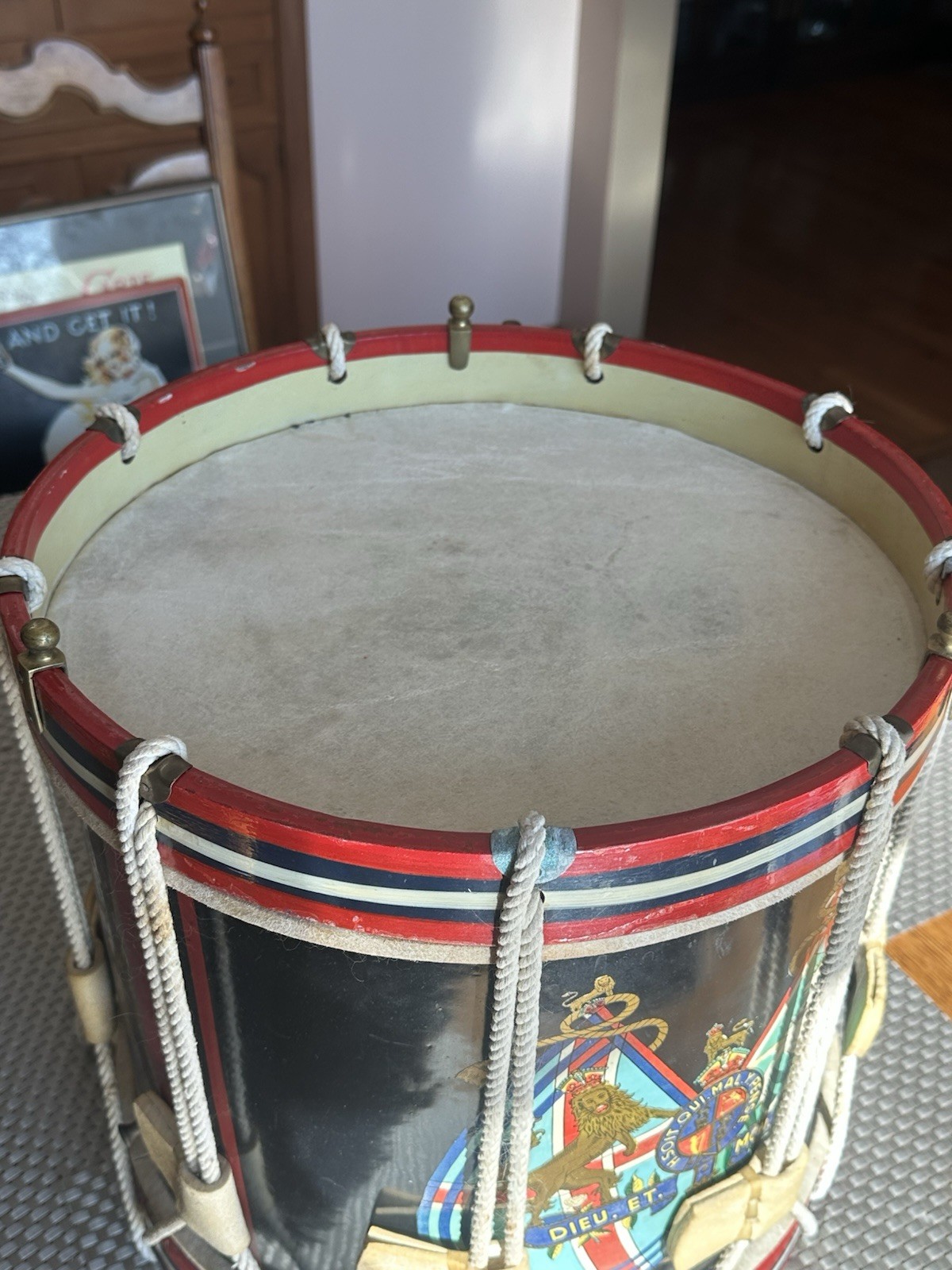 WWII Royal Air Force "Dieu Et Mon Droit" Red White & Blue War Side Drum