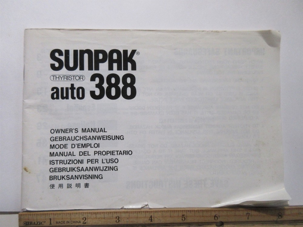 SUNPAK Thyristor auto 388 Owner's Manual