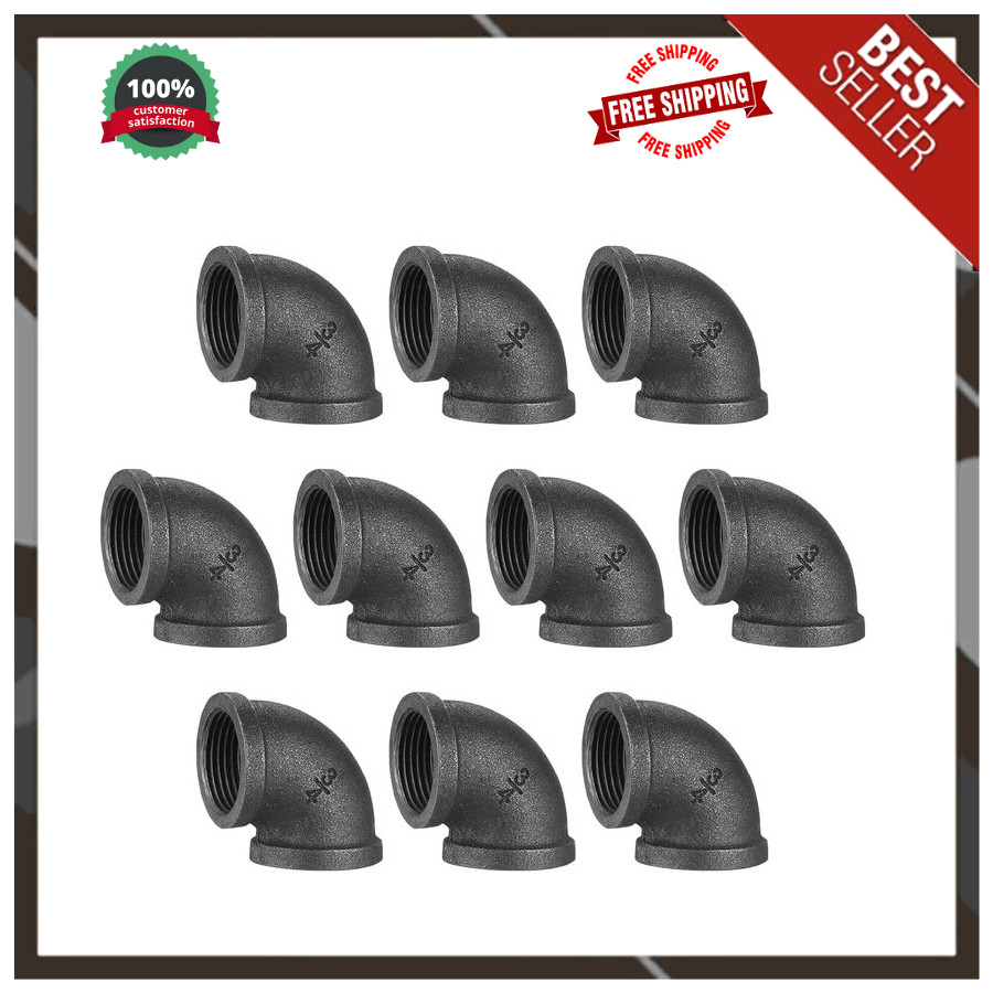 3/4" Pipe Fitting Elbow, 10 Pack DN20 Threaded Cast Black Malleable Iron for St