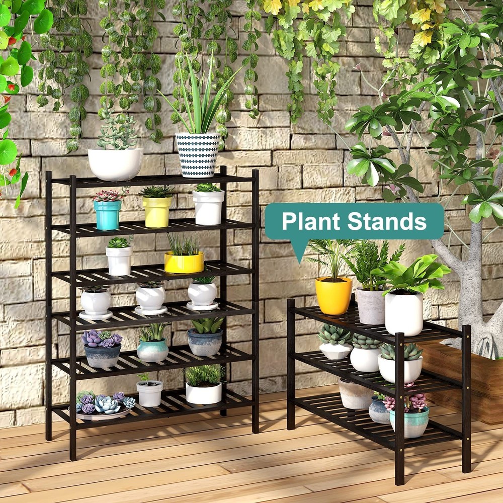 3-Tier Black Bamboo Shoe Rack for Entryway, Stackable | Foldable | Natural, S...