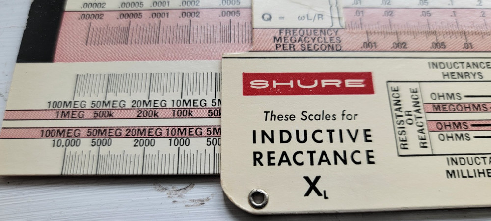 Vintage SHURE Capacitive/Inductive Reactance SlideRule Calculator & Booklet 1957