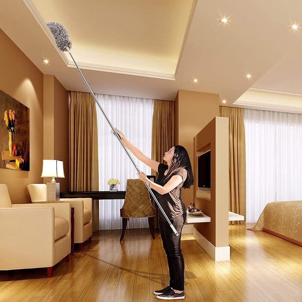 Versatile Bendable Microfiber Duster with 30-100'' Extension Pole for Home Use