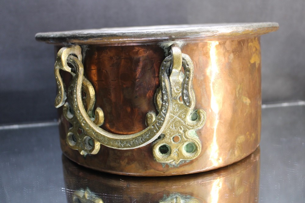 Vintage Hammered Copper Bowl/Pot with Brass Handles