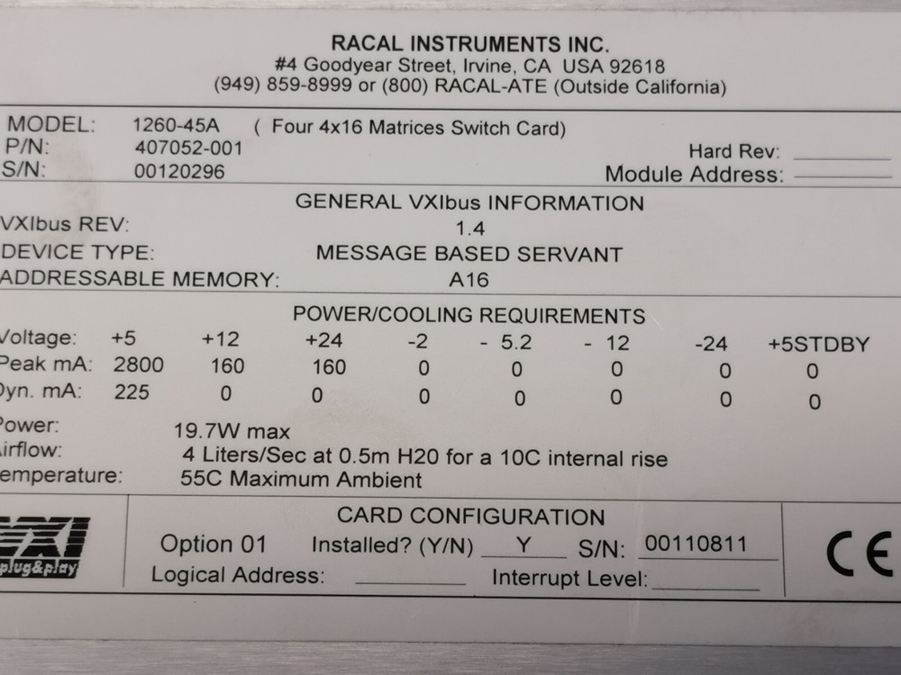 Racal Instruments 1260-45A High Density, Switch Matrix VXI Module