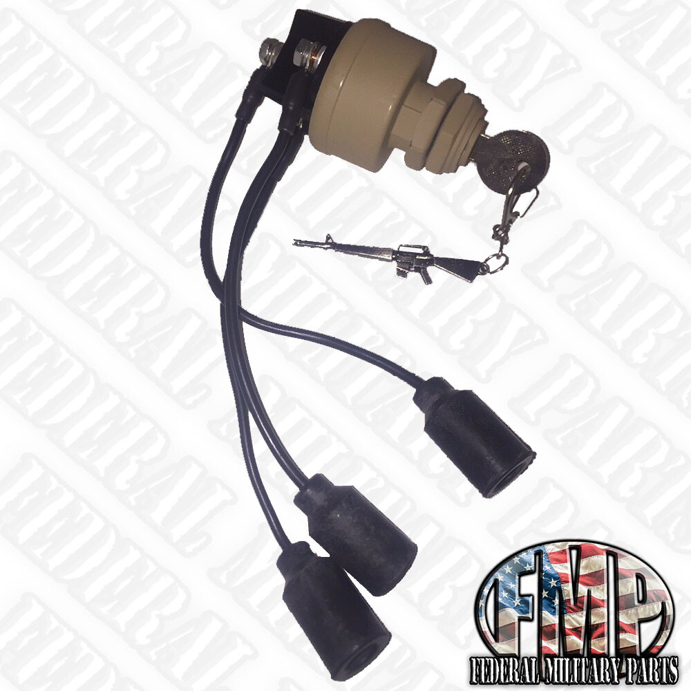 Tan Keyed Ignition Switch +M16 Key Chain Plug Play, fits Military Humvee M998