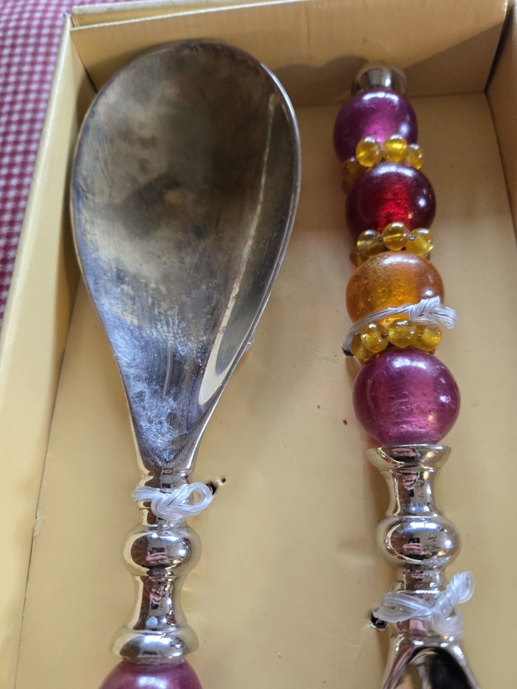Pier1 IMPORTS Serving Fork and Spoon Set Beaded Decorative NIB