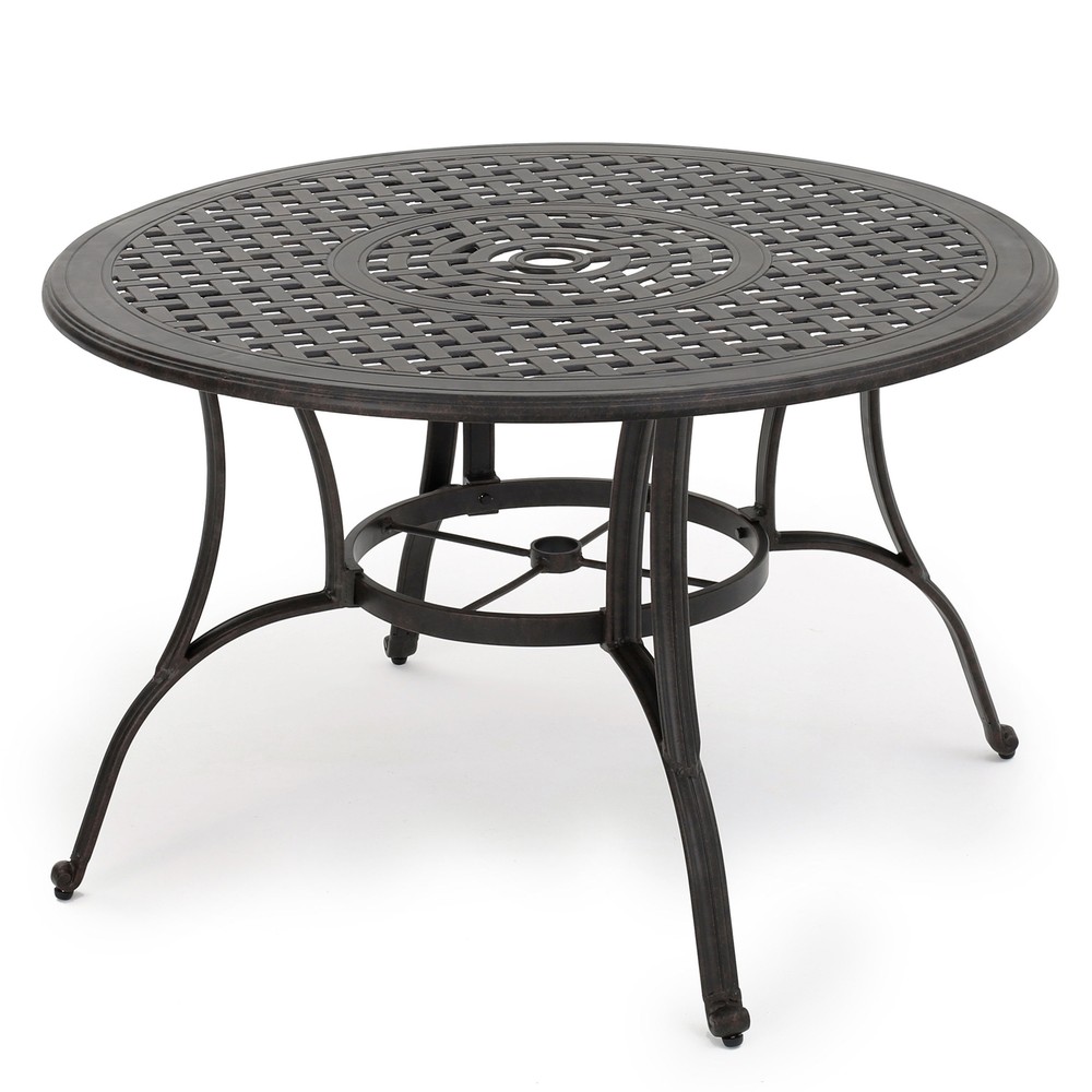 46.8" Round Aluminium Rectnagular Patio Dining Table Table +Umbrella Hole Bronze