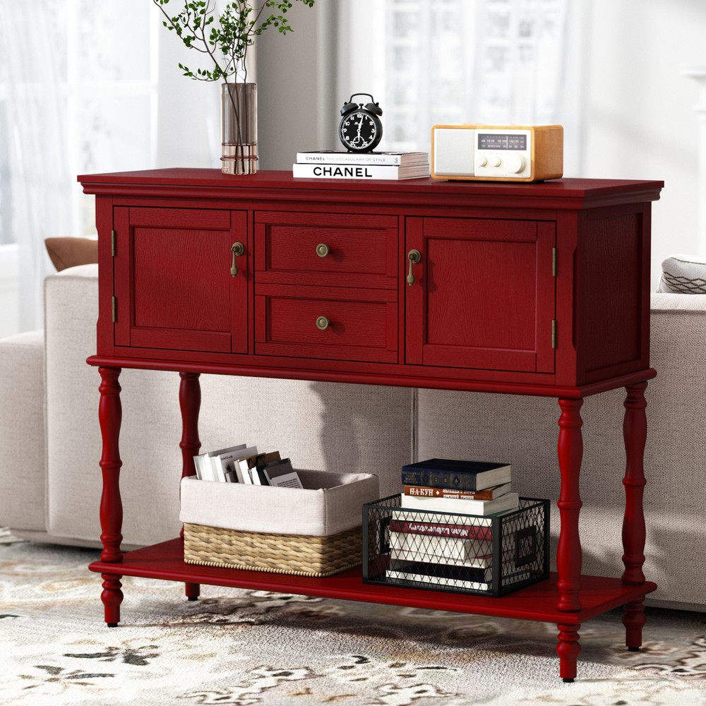 Sideboard Storage Dining Buffet Cabinet Console Table with Shelf&Drawers Red