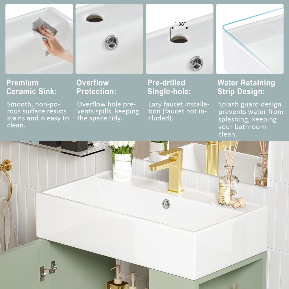 Bathroom Storage Cabinet Single Ceramic Sink Right Side Storage