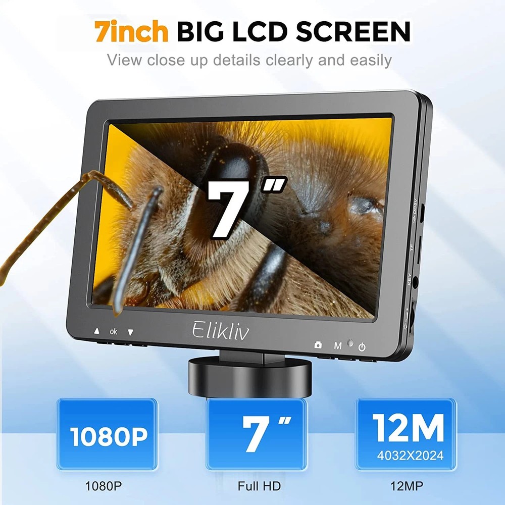EDM9 7'' LCD Digital Microscope 1200X, 1080P Coin Microscope with Camera Sensor