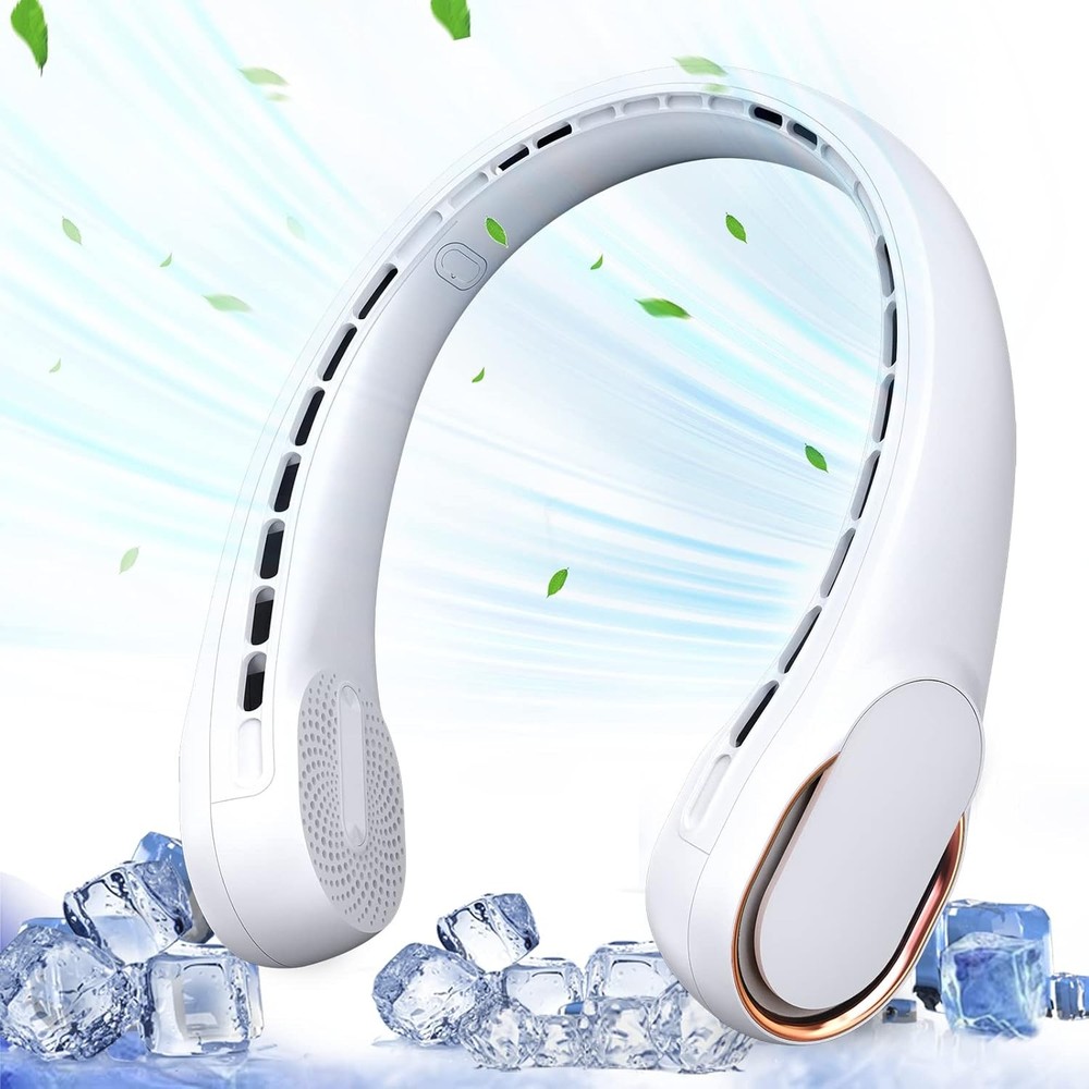 Portable Neck Fan, Bladeless USB Rechargeable One Size, White